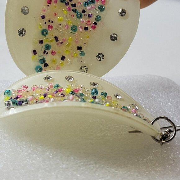 Creamy White Large Earrings with multicolored Beads and Crystal Fashion Stones - Picture 6 of 14